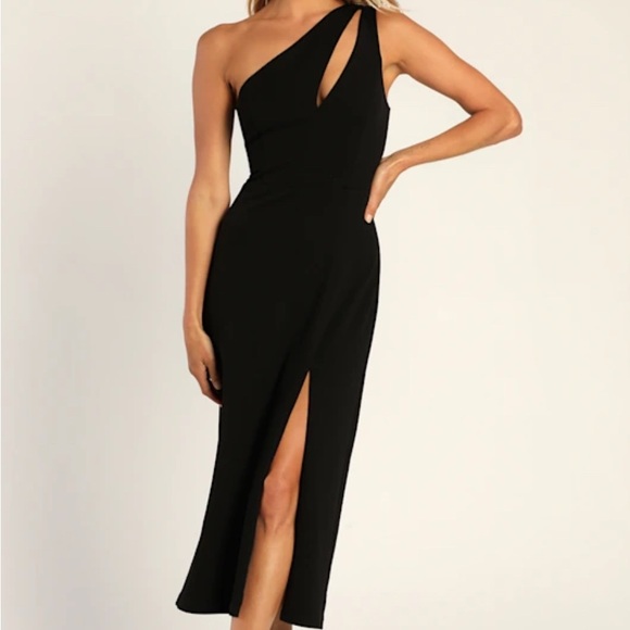 Lulu’s Cocktail Club Black One-Shoulder Midi Dress - Medium - Picture 1 of 5